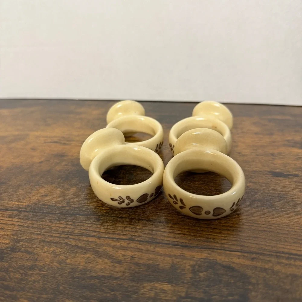 Pfaltzgraff Napkin Rings Tan Hearts Set of 4 Ceramic Village‎ Country Farmhouse